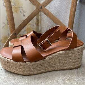 Zara Brown Leather Wedge Sandals